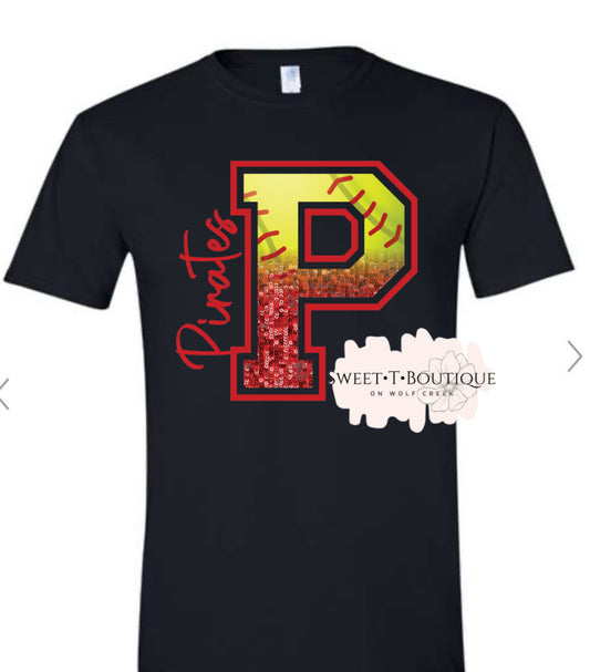 Peterstown Pirates Softball  Faux Glitter Sweet T